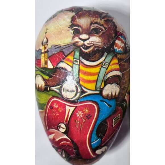 Vintage West Germany Hand Painted Paper Mache Nestler Easter Cat Moped Lot 3 - Picture 3 of 12